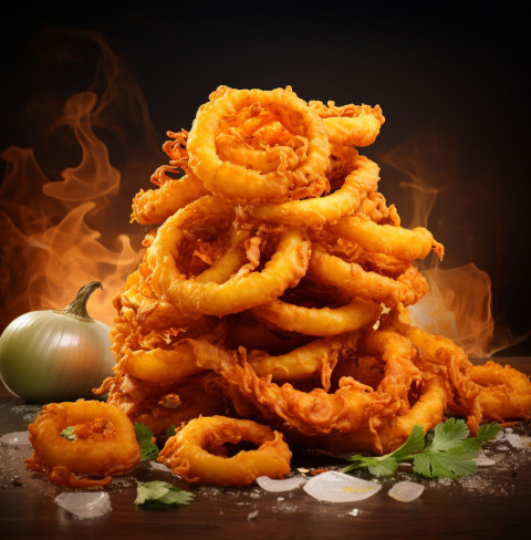 A photo of a Onion rings, fast food advertisement stock images