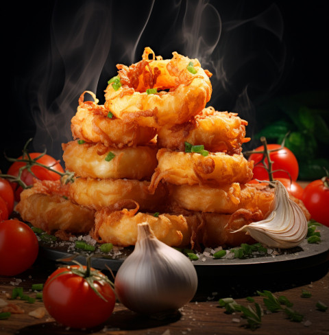 A photo of a Onion rings, fast food advertisement stock images