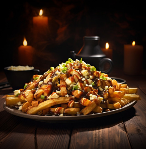 A photo of a Poutine, fast food advertisement stock images