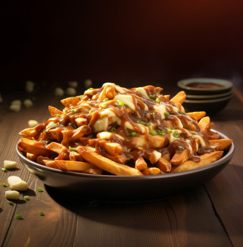 A photo of a Poutine, fast food advertisement stock images