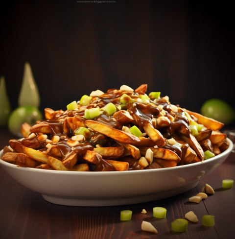 A photo of a Poutine, fast food advertisement stock images