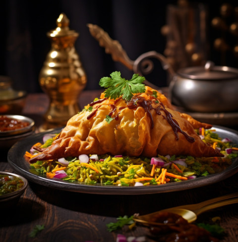 A photo of a Samosa, fast food advertisement stock images