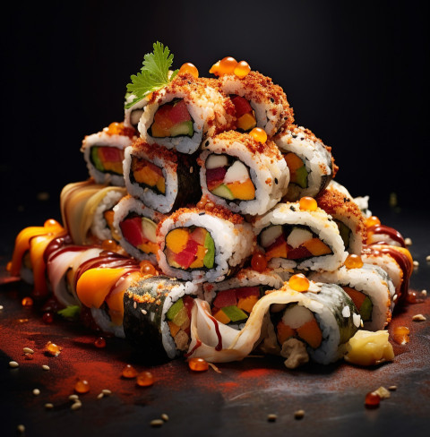 A photo of a Sushi rolls, fast food advertisement stock images