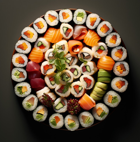 A photo of a Sushi rolls, fast food advertisement stock images