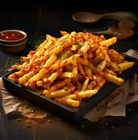 A photo of a Waffle fries, fast food advertisement stock images