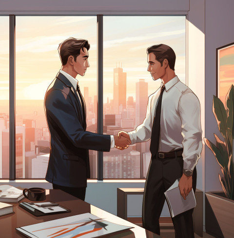 An investment banker shaking hands with a client after closing a