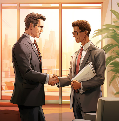 An investment banker shaking hands with a client after closing a