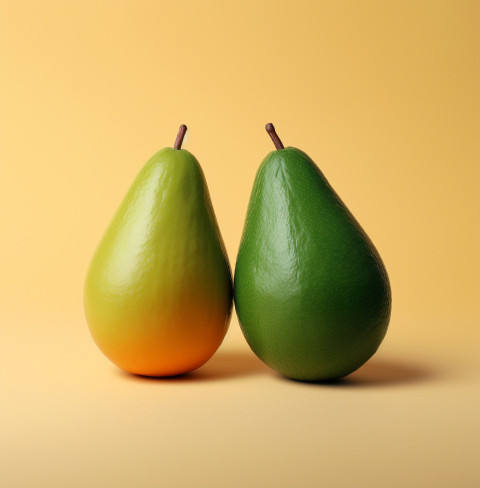 Two ripe avocados on a white background