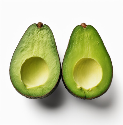 Two Avocado Halves on White