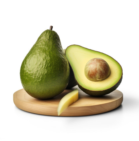 fresh avocado on cut wooden board on white background