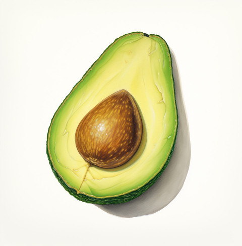 Green Avocado on White Background