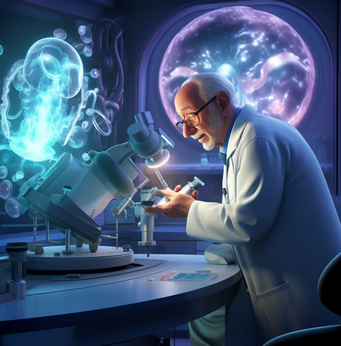 a doctor using a holographic microscope to examine a patients ce