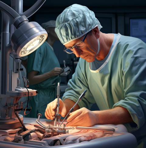 Surgeon operating with robotic arm