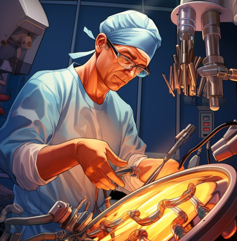 a surgeon using a robotic arm to perform a delicate operation