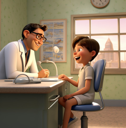 a child getting a checkup at the doctors office