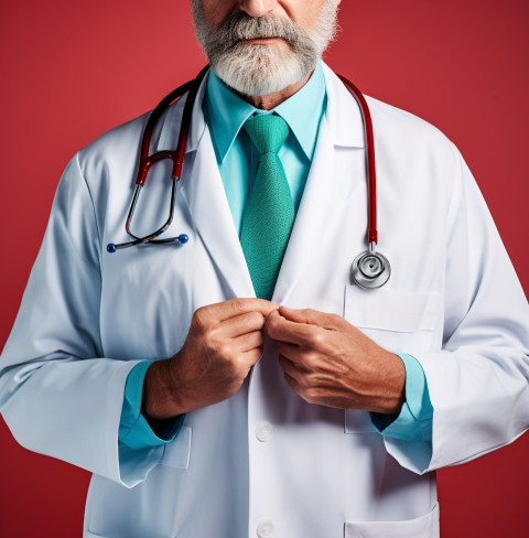 stock image of a doctor wearing white coat and holding a stethos