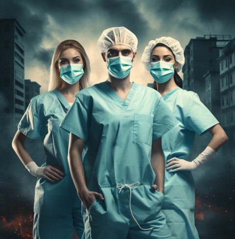 Three medical professionals in masks