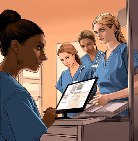 Nurses and Techs Consult on Patient's Chart