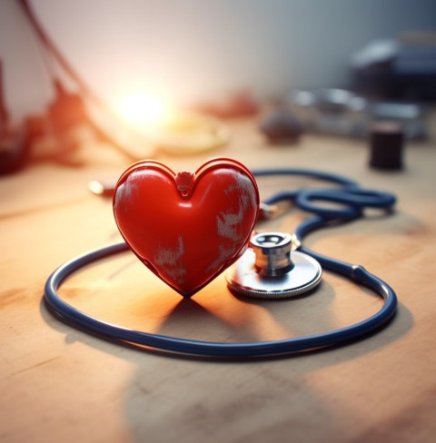 a red heart with an iron stethoscope