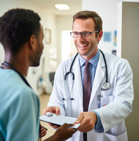 Doctor and patient share a moment in hospital