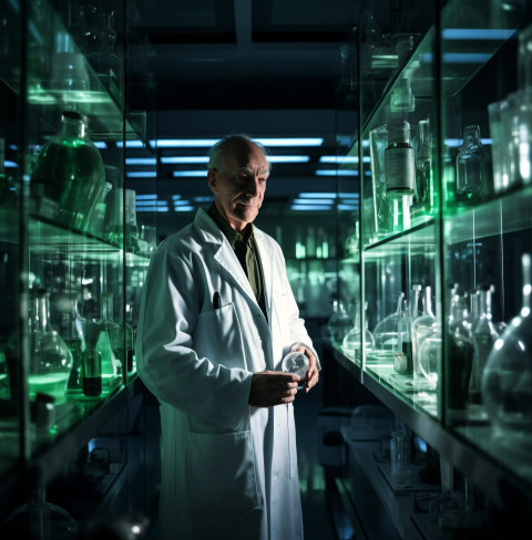 Scientist in White Coat in Lab