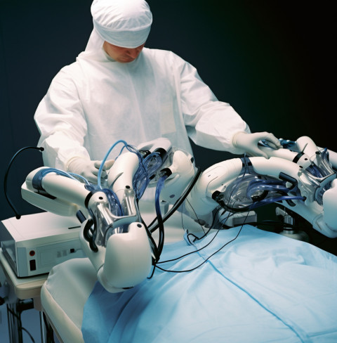 Robotic arms perform surgery inside patient's body