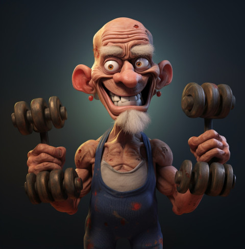 an animated character holding dumbbells