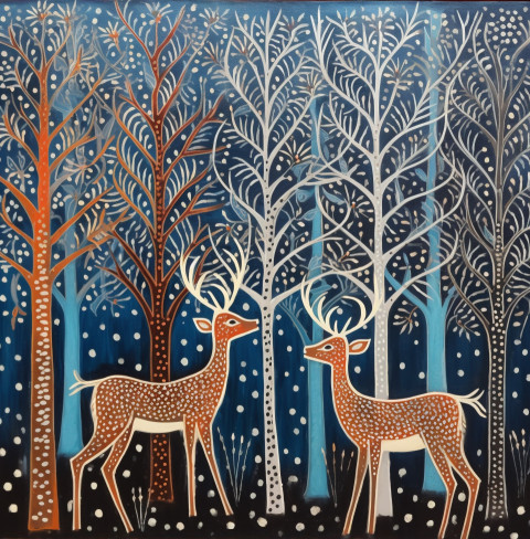 hand painted on paper painting of deers that is a part