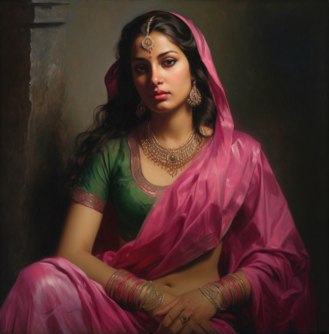 a painting of a woman in Indian