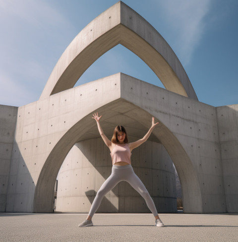 Young woman doing yoga in concrete jungle