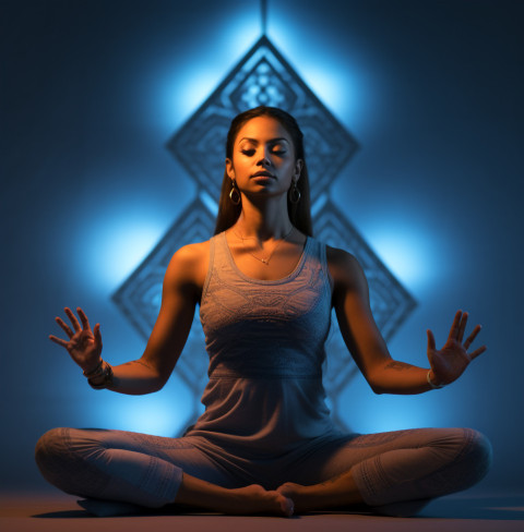 Woman in Yoga Pose Stretches in Studio