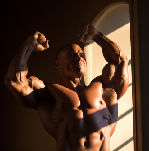 Bodybuilder Prepares for Competition