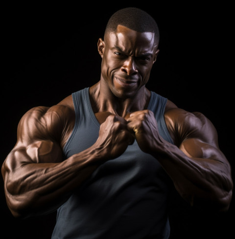 Muscular Man Flexes His Arms