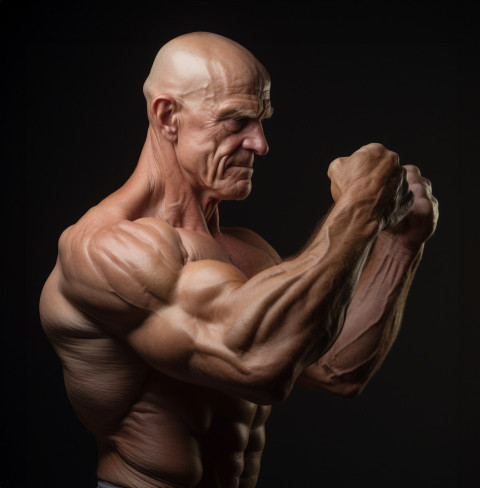 bodybuilder is flexing his biceps his veins