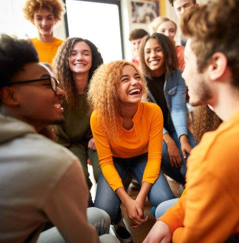 Group of students discussing in a circle