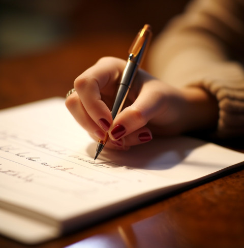 a close up of a students hand as they write down an idea