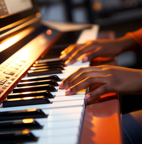 Student Learning to Type piano