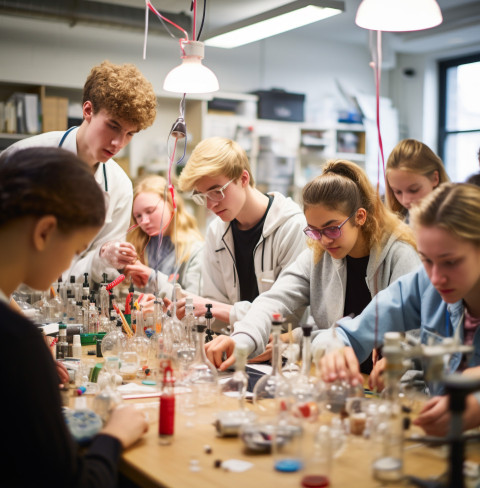 a group of students work on experiment