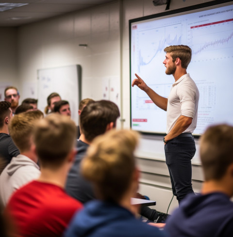 a long shot of a student giving a presentation about their experiment