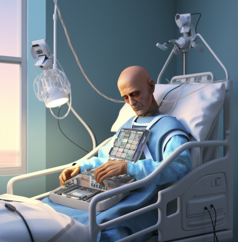 Hospitalized man hooked up to machines