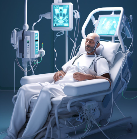 Man on ventilator in intensive care