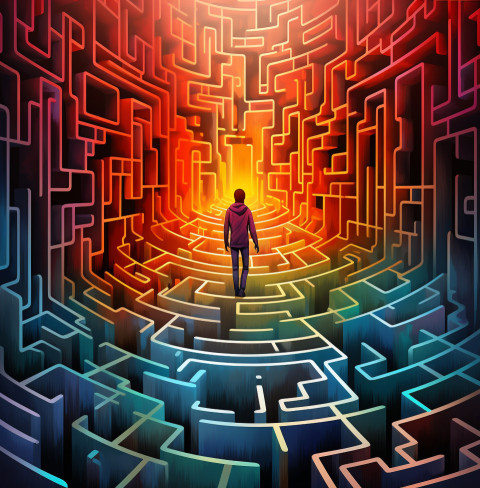 Person walking through a maze representing the challenges