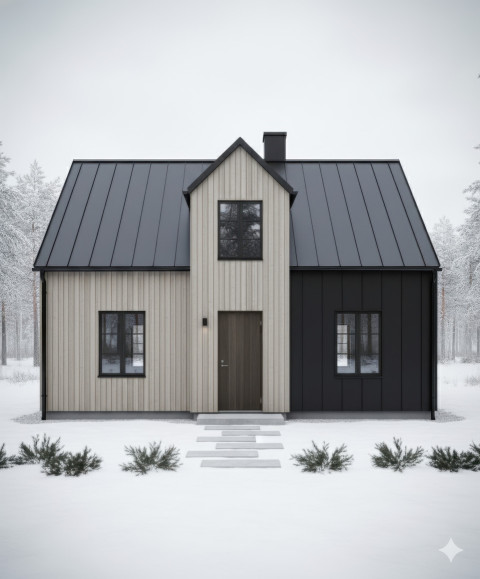 Scandinavian house with wood and metal walls