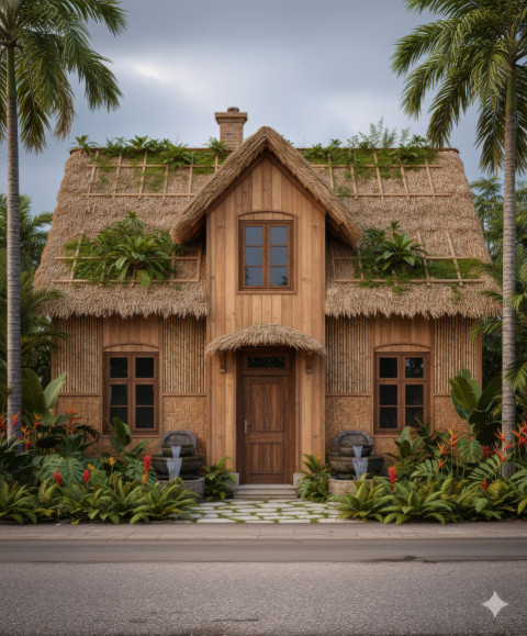 Tropical villa with bamboo walls