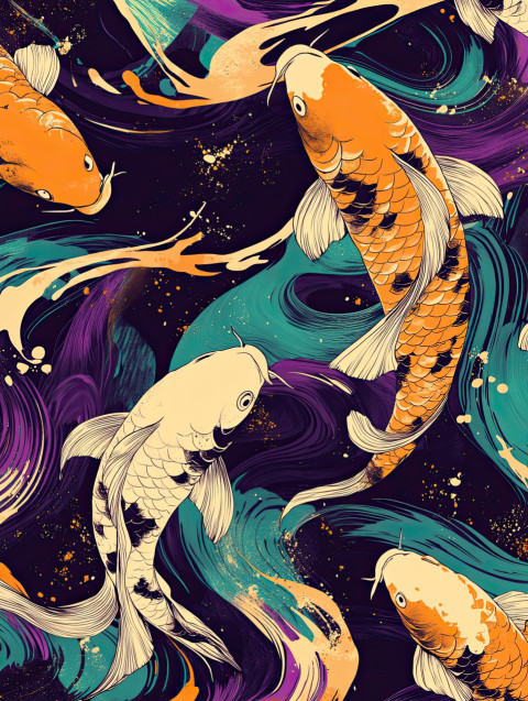 Koi fish swirling in a circular wave pattern