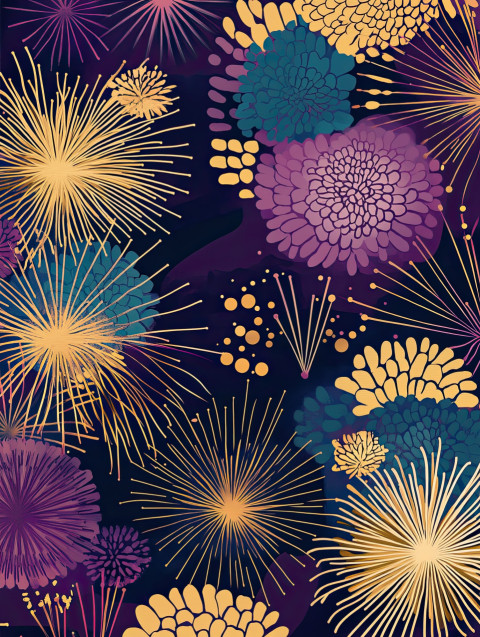 Fireworks burst in a layered chrysanthemum pattern