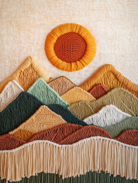 Sun setting behind macrame mountains