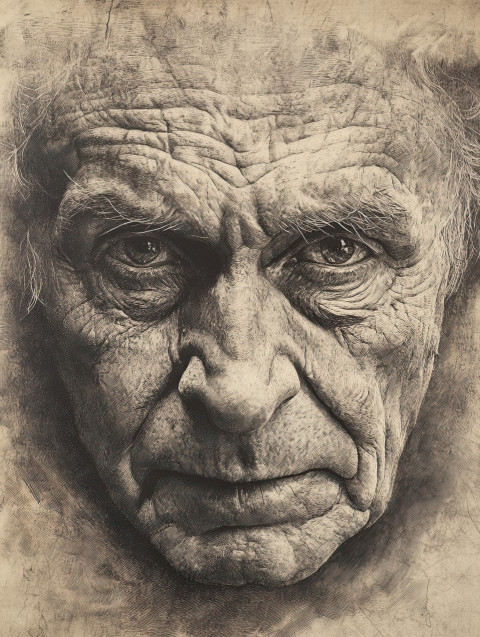 Elderly man with deep wrinkles and wise eyes