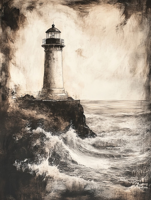 A lighthouse standing tall against crashing waves