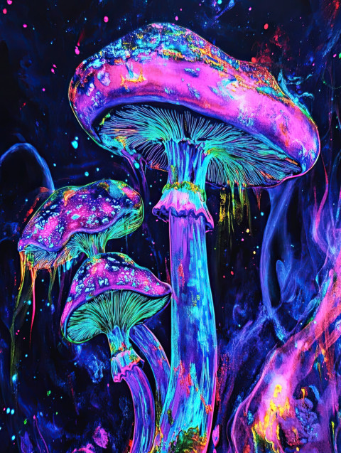 Psychedelic mushroom glowing with vivid neon colors